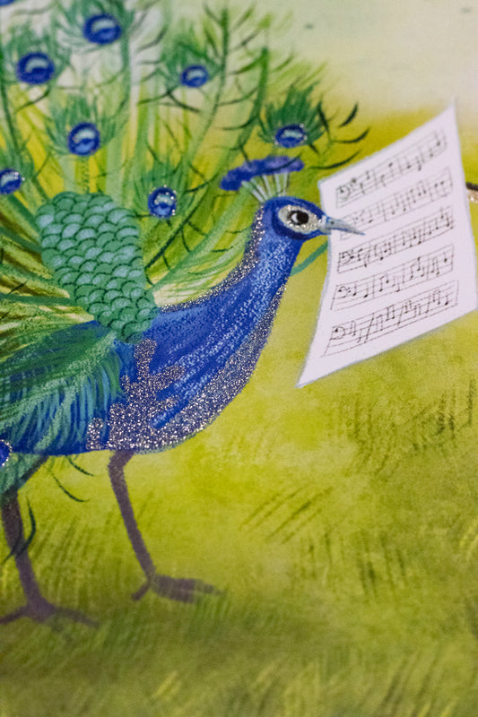 Poster DIN A3 mit Bio-Glitzereffekt "Cello und Pfau"