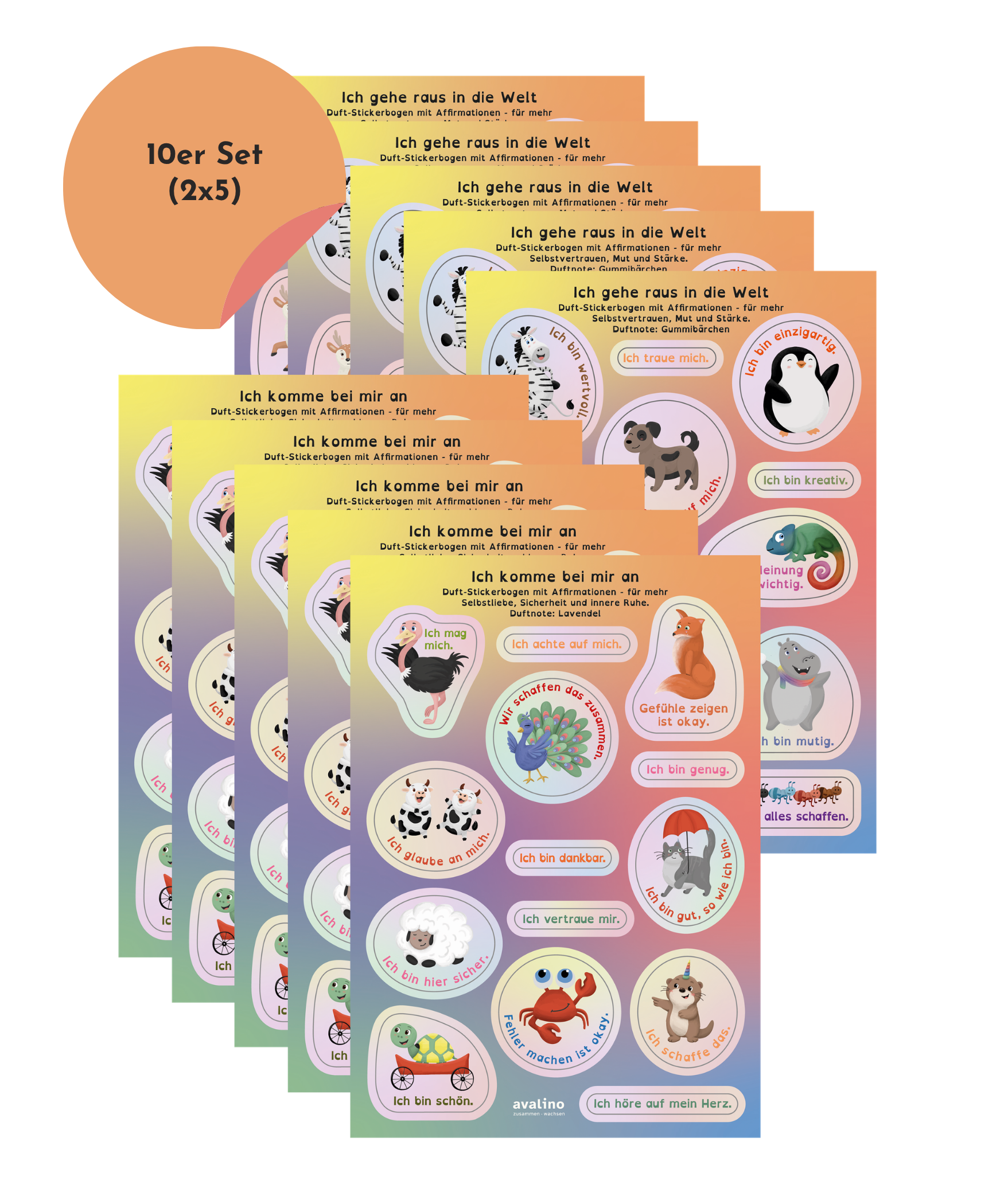 Duft-Stickerbogen mit Affirmationen