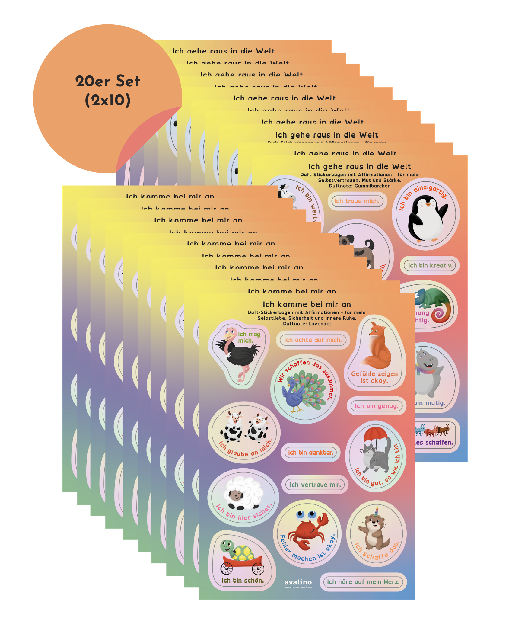 Duft-Stickerbogen mit Affirmationen