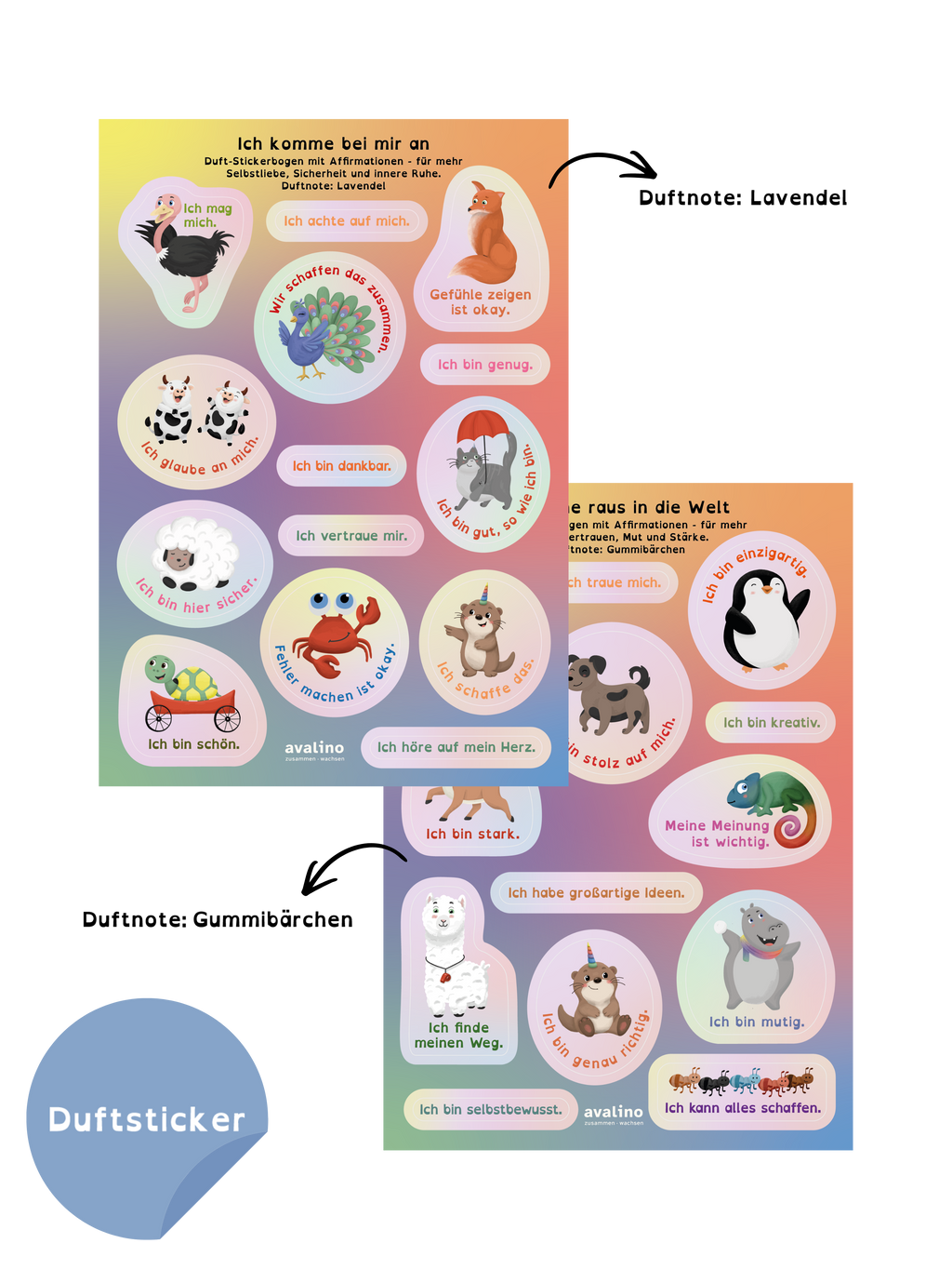 Duft-Stickerbogen mit Affirmationen