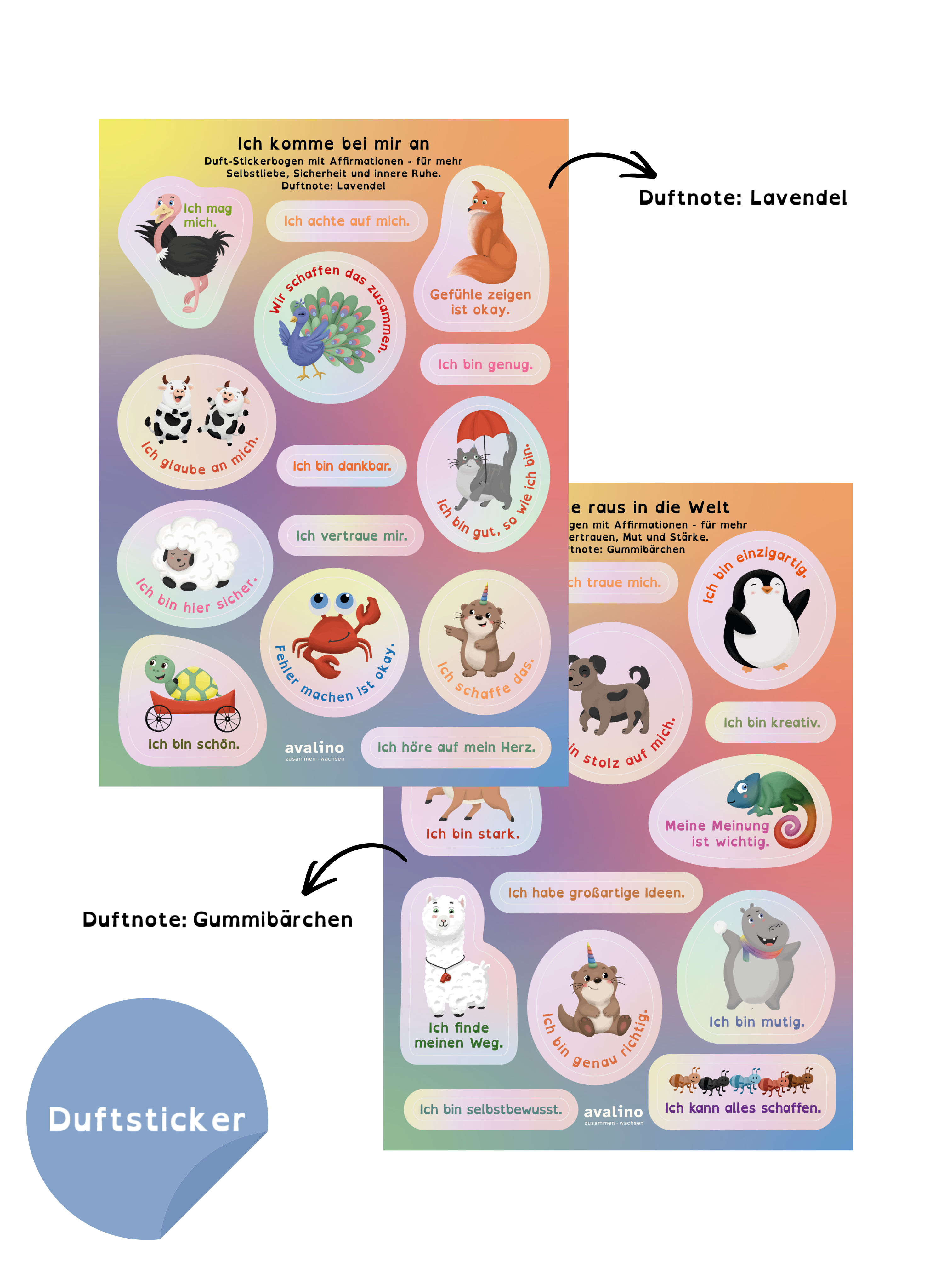 Duft-Stickerbogen mit Affirmationen