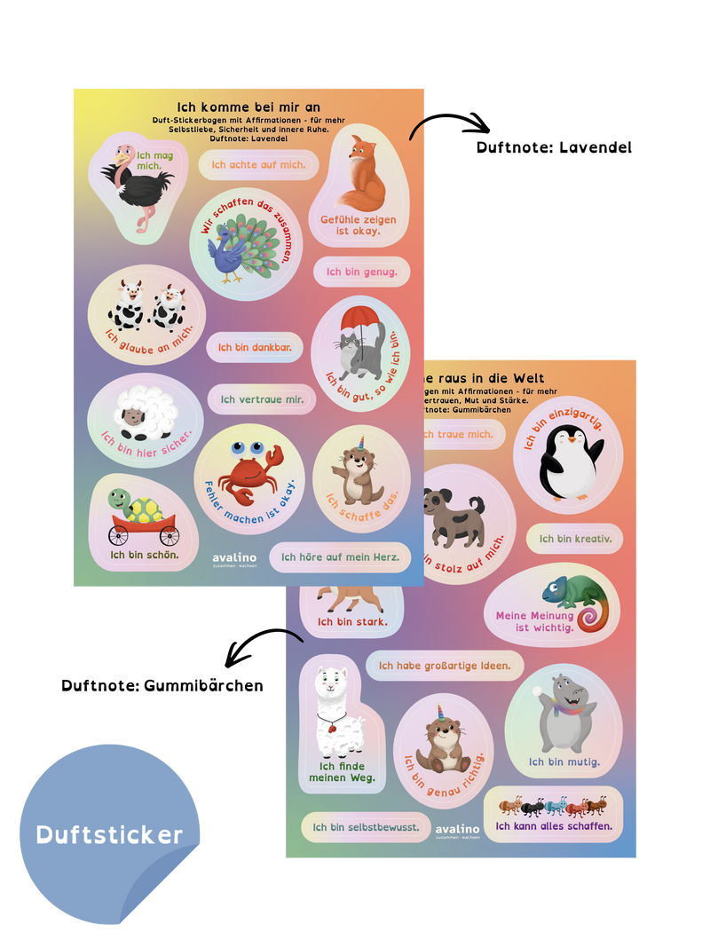 Duft-Stickerbogen mit Affirmationen