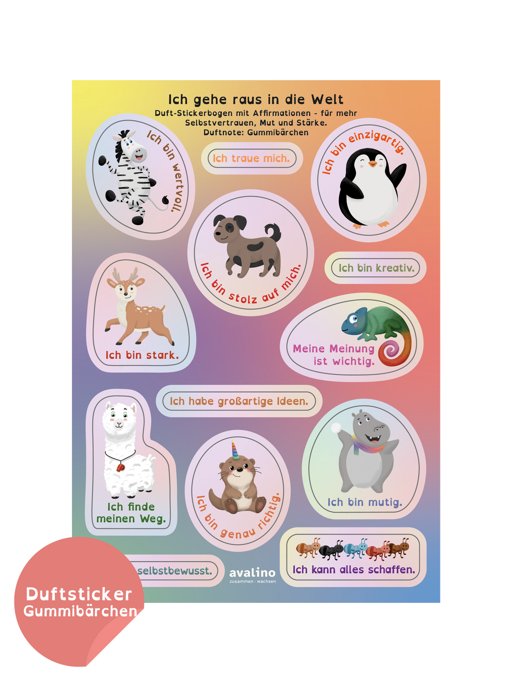Duft-Stickerbogen mit Affirmationen