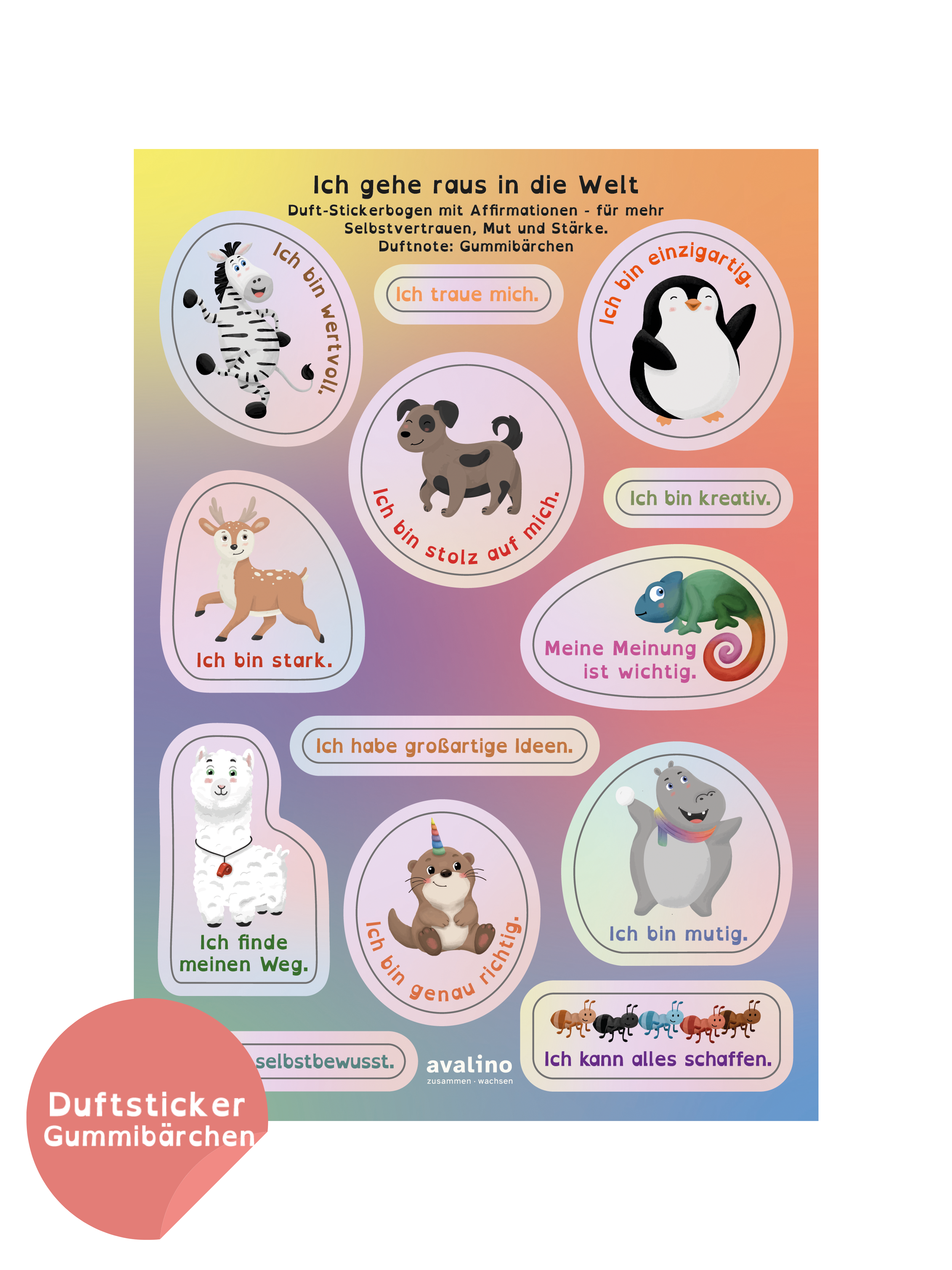 Duft-Stickerbogen mit Affirmationen