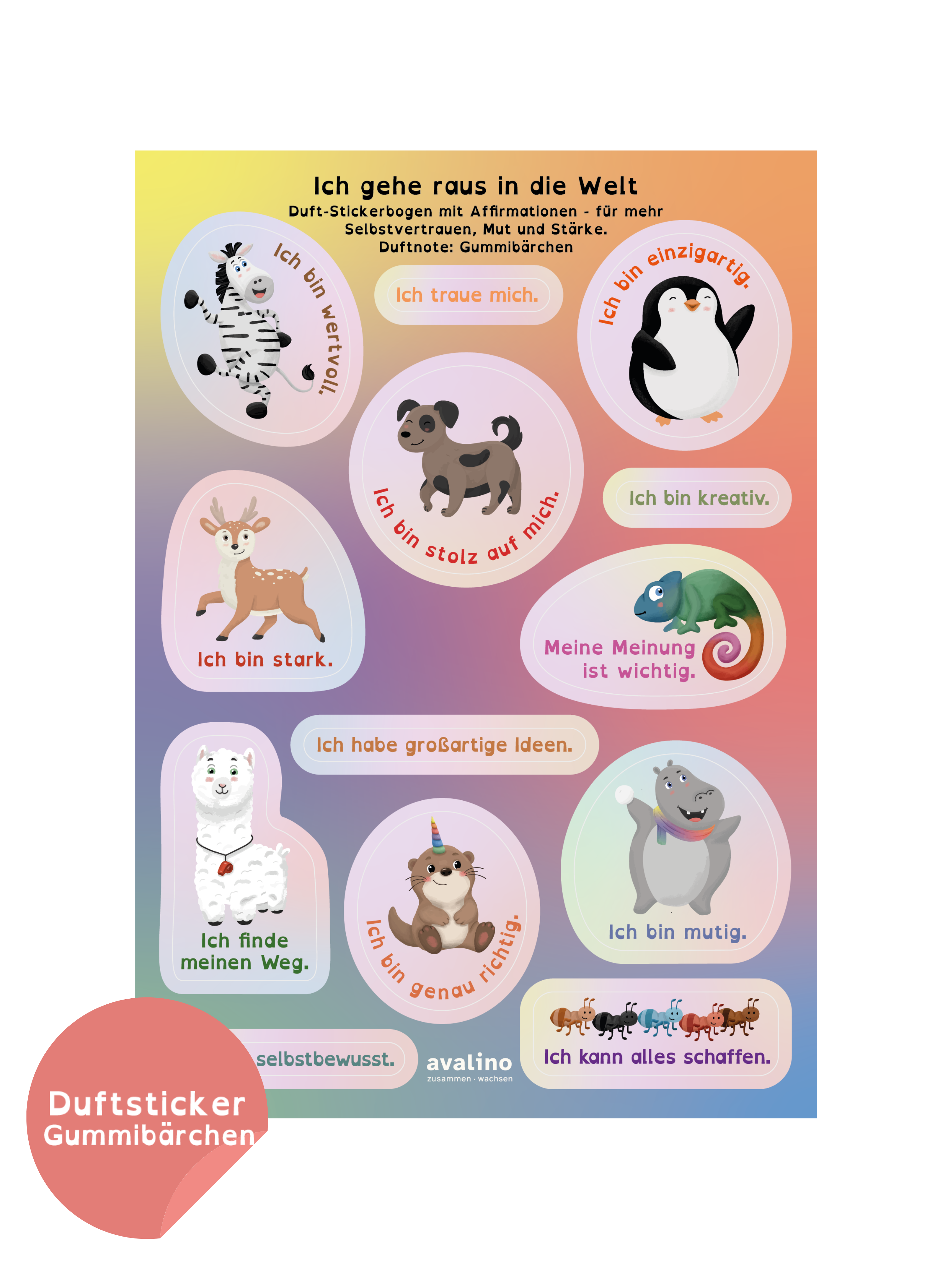 Duft-Stickerbogen mit Affirmationen