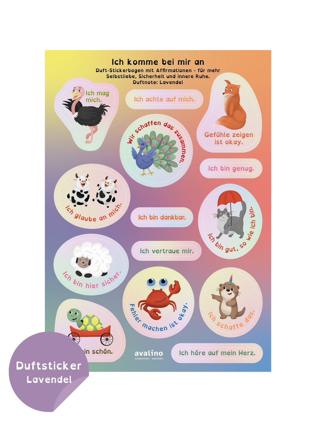 Duft-Stickerbogen mit Affirmationen