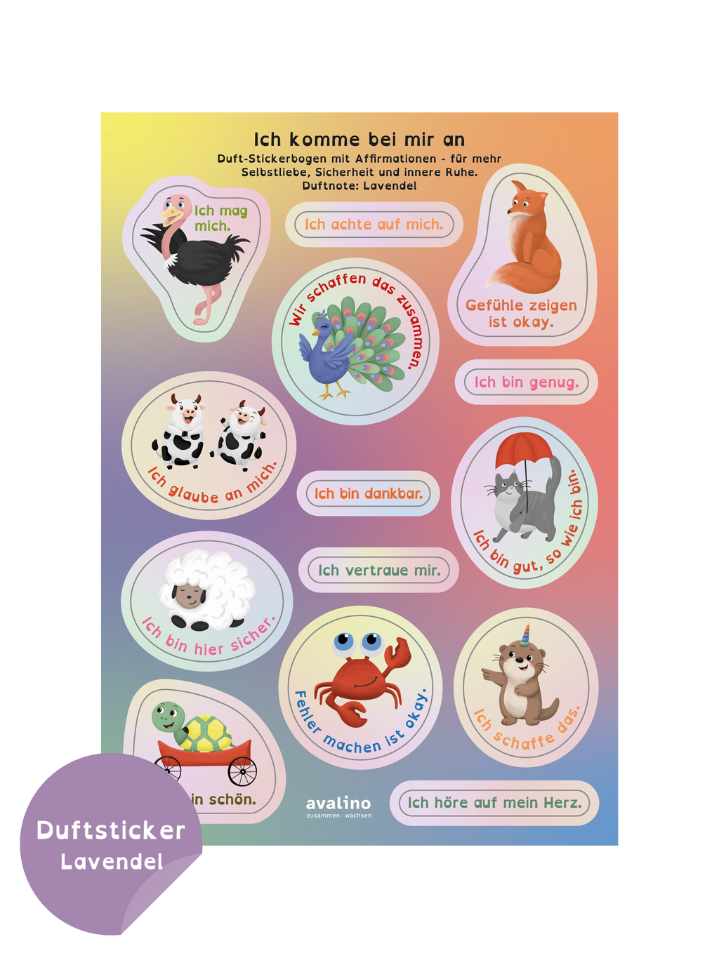 Duft-Stickerbogen mit Affirmationen